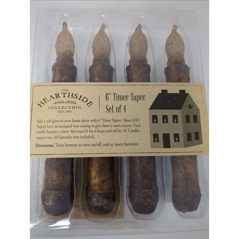 LED Burnt Mustard Battery Operated TIMER Taper 6 inch Candles Boxed Set of 4 - Picture 2 of 6